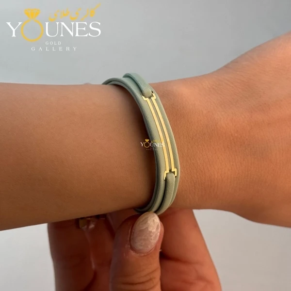 دستبند طلا زنانه چرم دوخط L330